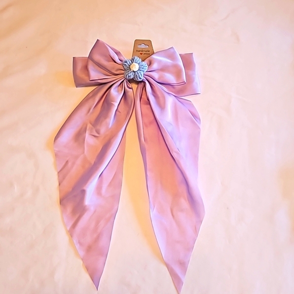 Hand Crafted lavander bow hair clip barrette clip bohemian crochet blue flower - Picture 3 of 17